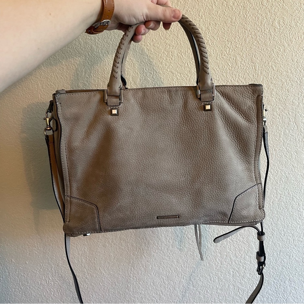 REBECCA MINKOFF Leather Calf Hair Graphit Multi Regan Satchel Removable Strap - Picture 3 of 15
